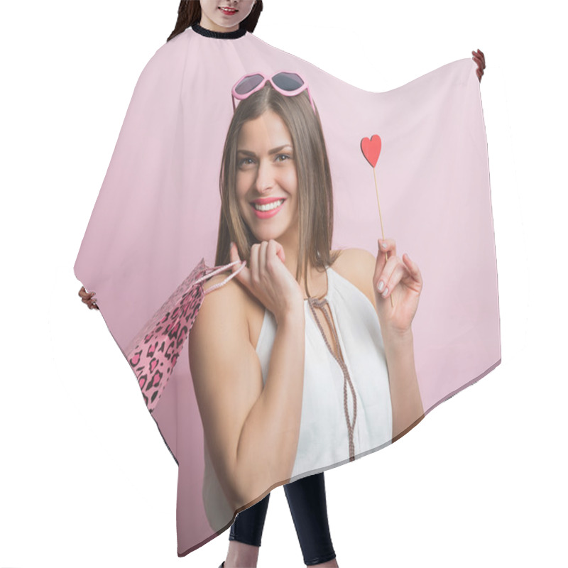 Personality  Pretty Woman With A Shopping Bag Hair Cutting Cape