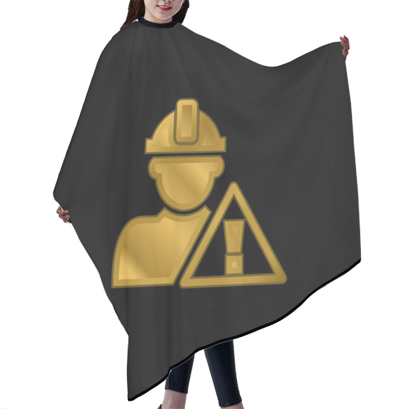 Personality  Attention Signal And Construction Worker Gold Plated Metalic Icon Or Logo Vector Hair Cutting Cape