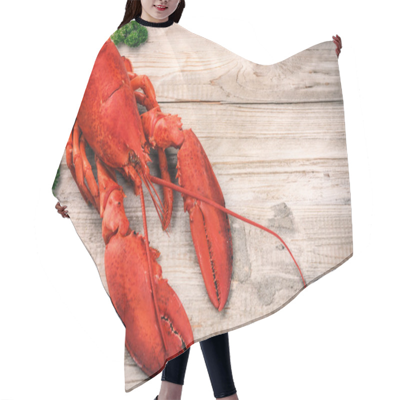 Personality  Steamed Lobster With Lemon On Wooden Background Hair Cutting Cape