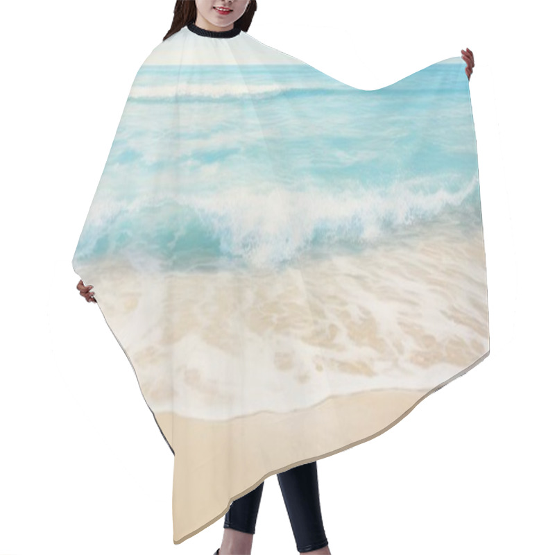 Personality  Tranquil Beach Scene With Gentle Waves Lapping At The Soft Sand Under A Clear Blue Sky. Hair Cutting Cape