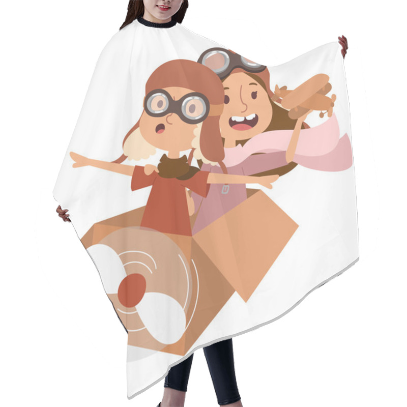 Personality  Small Cartoon Vector Kids Playing Pilot Aviation, Dreams Hair Cutting Cape