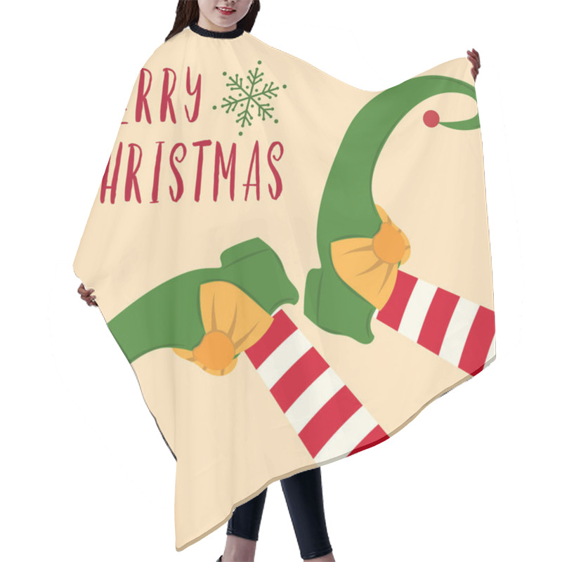 Personality  Cute Christmas Card With Elf Legs. Flat Design Hair Cutting Cape