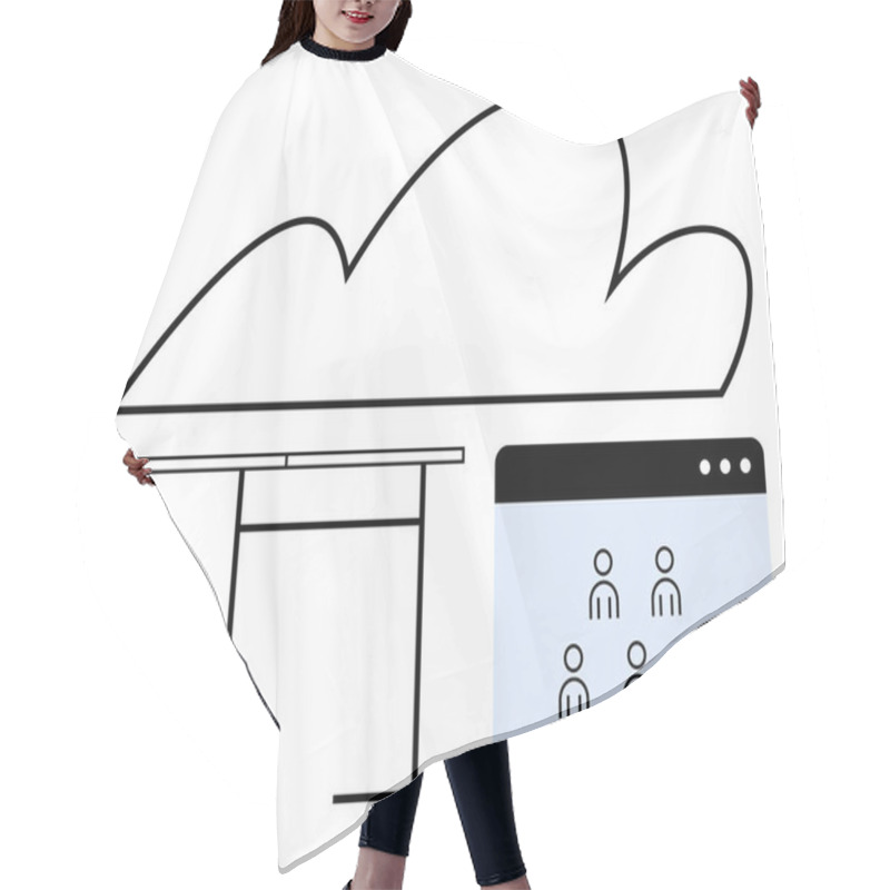 Personality  Cloud Structure Above A File Drawer And A Web Interface With User Profiles. Ideal For Teamwork, Cloud Storage, File Management, Remote Work, Online Collaboration, Data Sharing, Abstract Line Flat Hair Cutting Cape