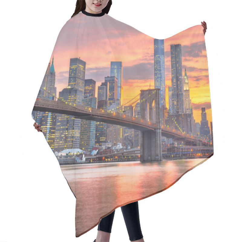 Personality  Lower Manhattan Skyline And Brooklyn Bridge Hair Cutting Cape