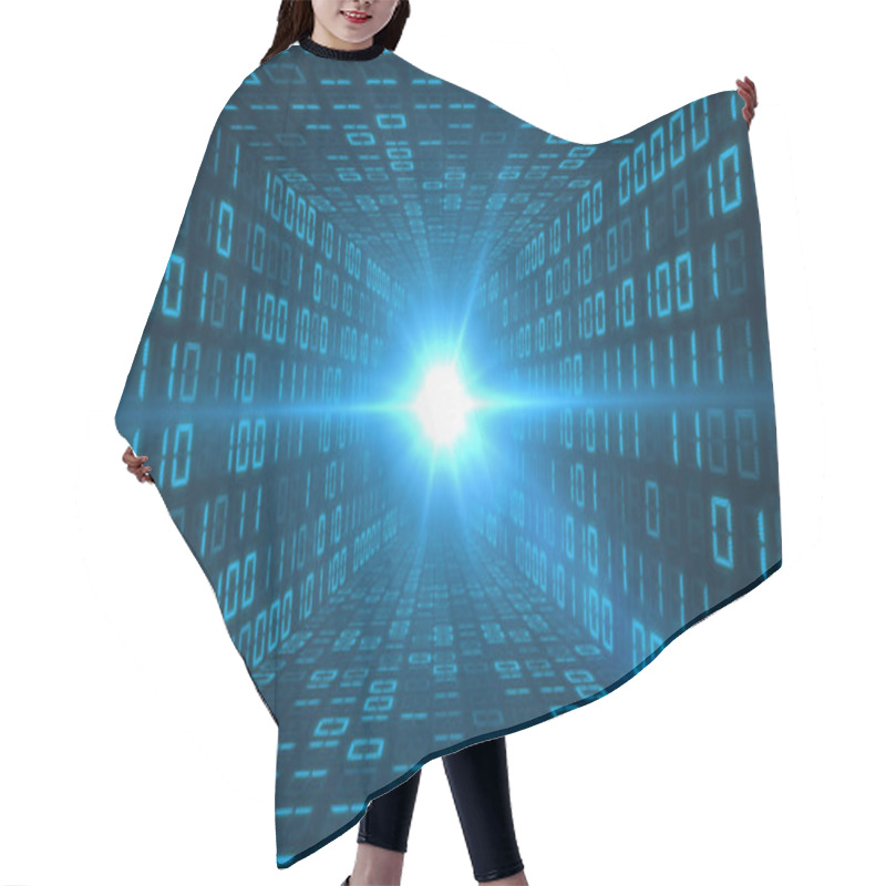 Personality  Tunnel Of Blue Binary Code With A Bright Light At The End Hair Cutting Cape