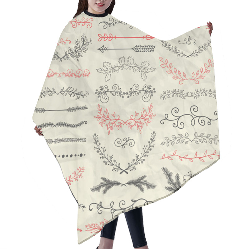 Personality  Hand Drawn Dividers, Branches, Swirls On Crumpled Paper Hair Cutting Cape