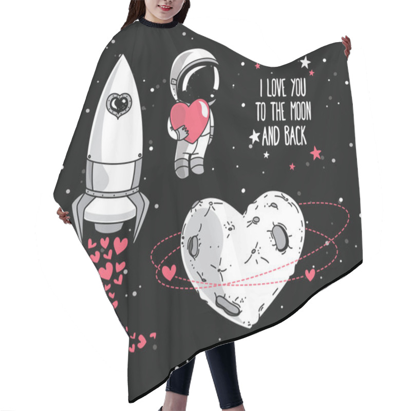 Personality  Heart Formed Planet In Retro Style, Astronaut With Heart And Rocket Hair Cutting Cape