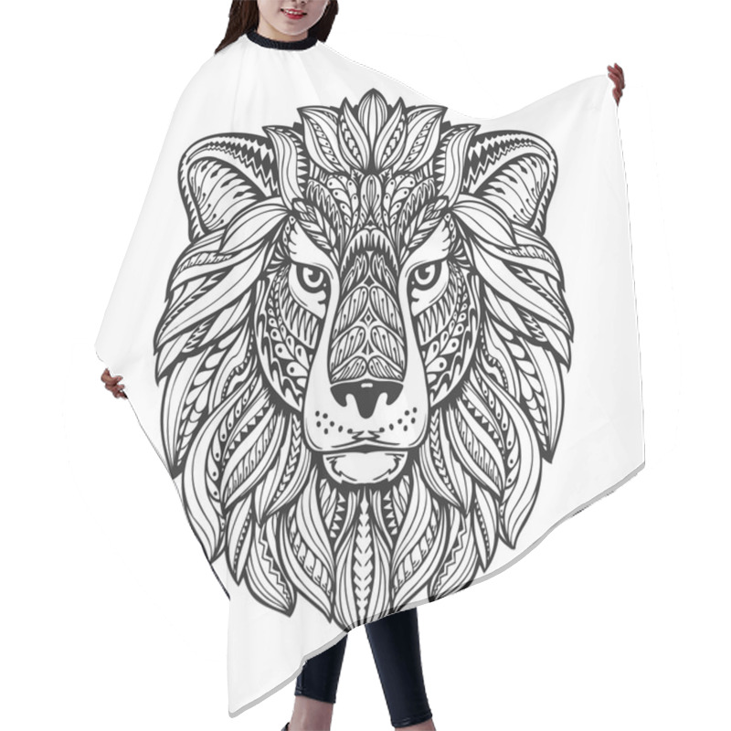 Personality  Lion Ethnic Graphic Style With Herbal Ornaments And Patterned Mane. Vector Illustration Hair Cutting Cape