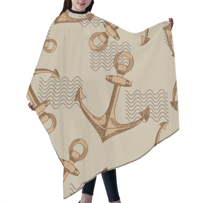 Personality  Anchors And Waves. Seamless Vector Pattern.  Hair Cutting Cape