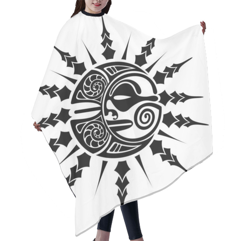 Personality  Sun And Moon Maori Style Tattoo Sketch. Round Tribal Ornament. Hair Cutting Cape