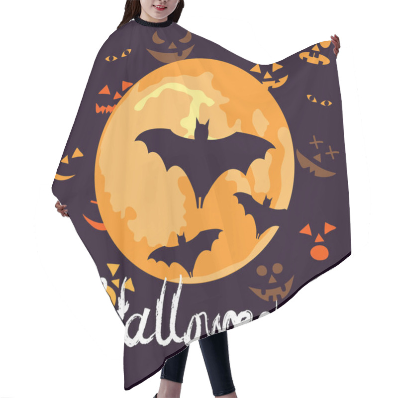 Personality  Halloween Night Background With Pumpkins Faces And The Full Moon Hair Cutting Cape