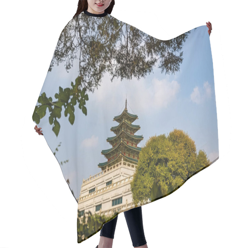 Personality  Pagoda Building Of The National Folk Museum Of Korea In Seoul South Korea Hair Cutting Cape