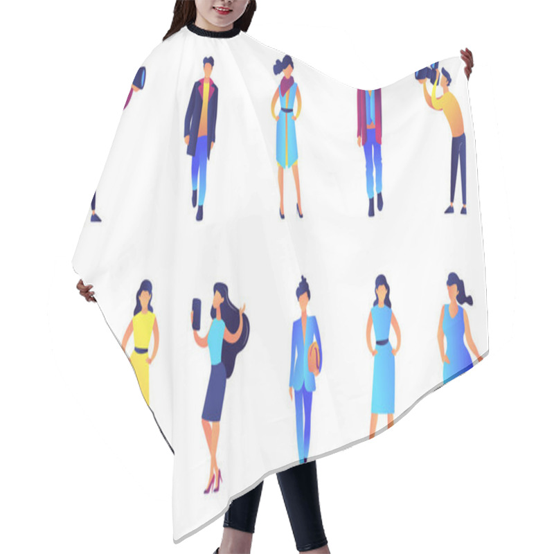 Personality  Fashion Models And Paparazzi Vector Illustrations Set. Hair Cutting Cape