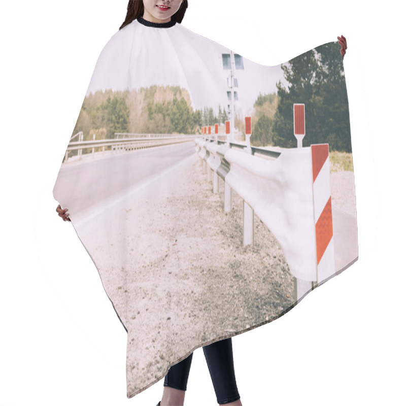 Personality  Bridge With Road Barriers Near Forest. Hair Cutting Cape