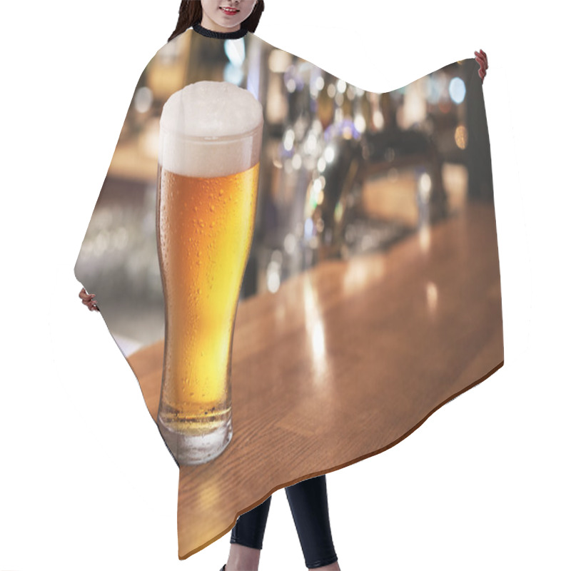 Personality  Beer Glass On A Bar. Hair Cutting Cape