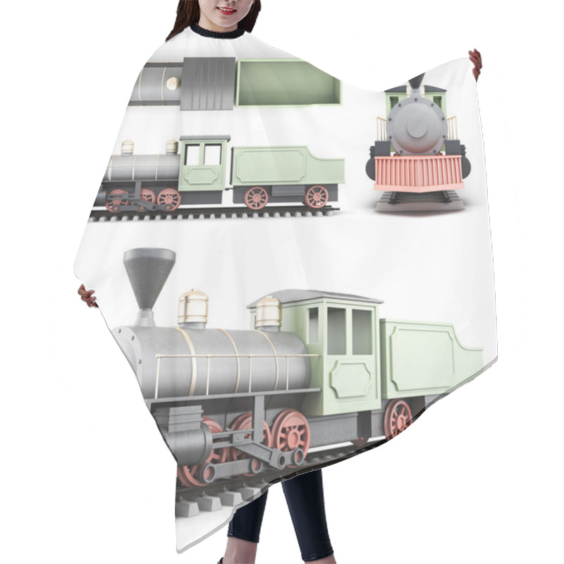 Personality  Old Locomotive With The Car At Different Angles Hair Cutting Cape