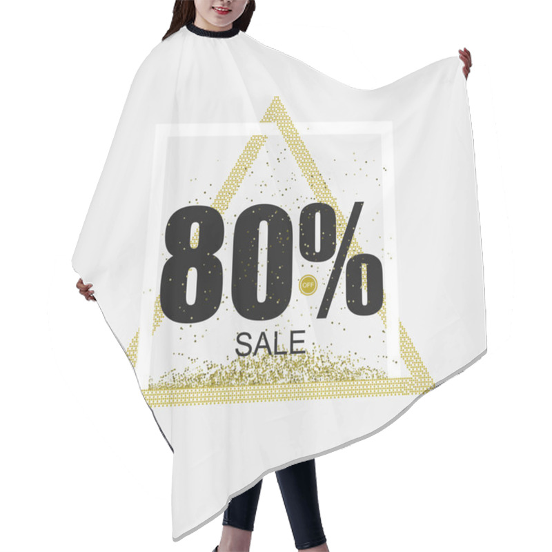 Personality  Discount Coupon Or The Sale In A Modern Style. Triangular Golden Frame. Vector Hair Cutting Cape