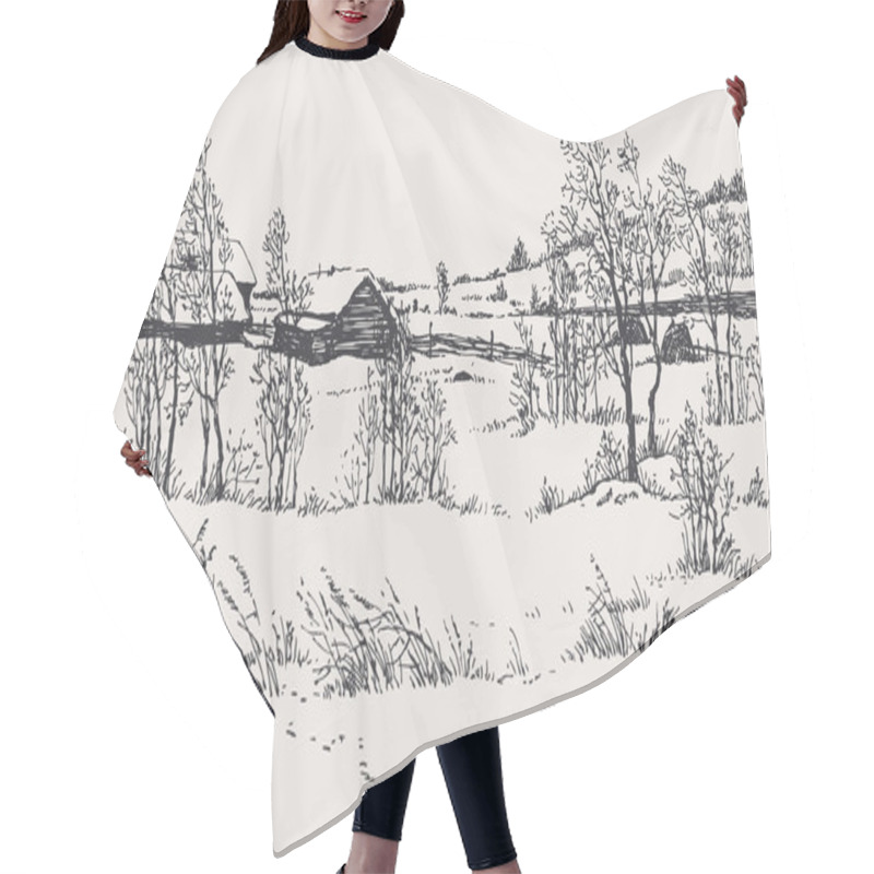 Personality  Vector Winter Landscape. A Cold Wind Over The Village Hair Cutting Cape