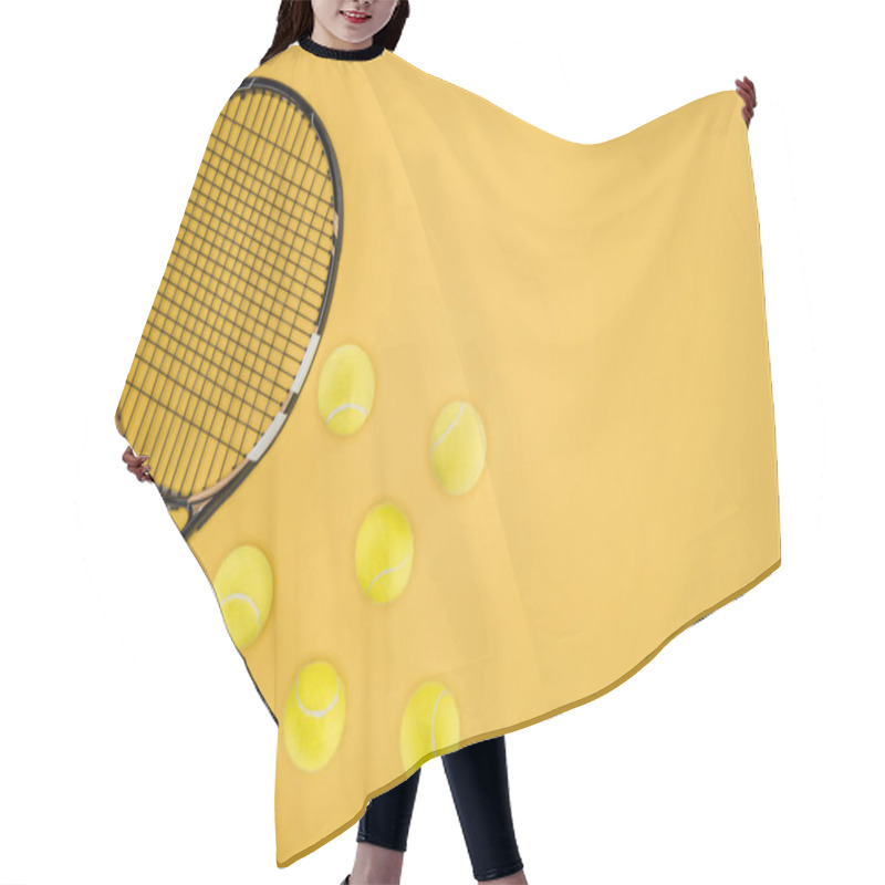 Personality  Tennis Racket With Balls Isolated On Yellow Hair Cutting Cape