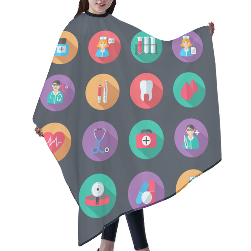 Personality  Medical Icons And Doctor Avatars Set Hair Cutting Cape