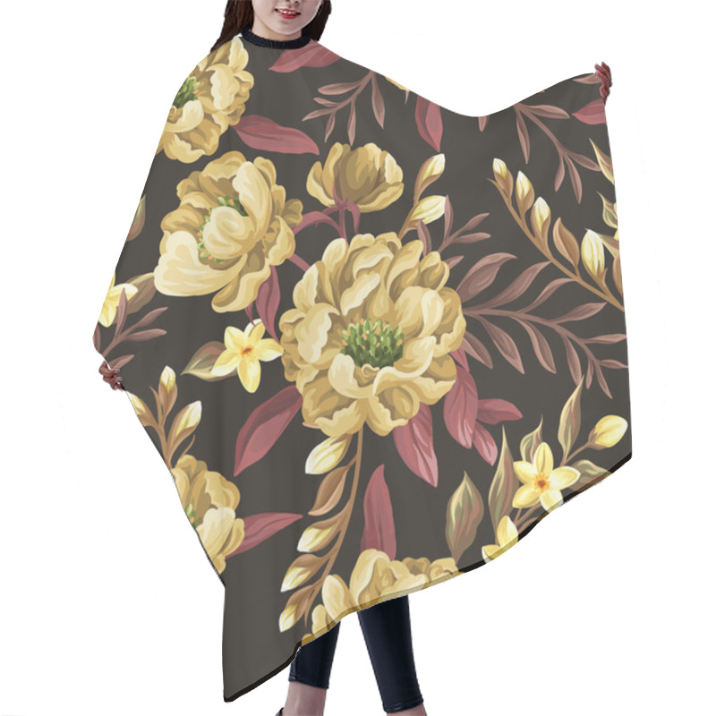 Personality  Floral Seamless Pattern With Peonies And Sweet Peas On Beige Background Hair Cutting Cape