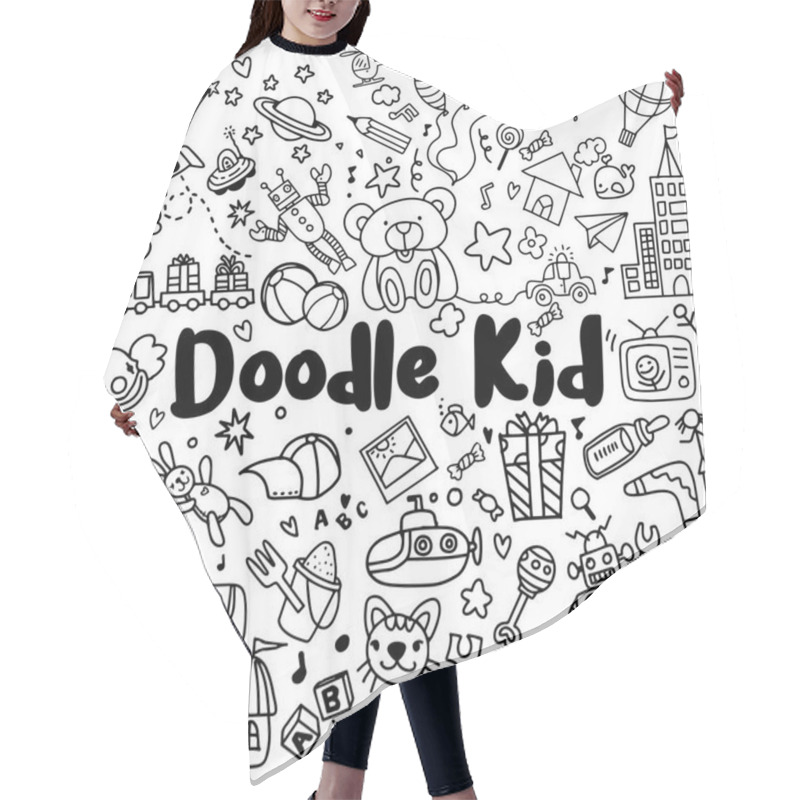 Personality  Hand Drawn Kids Doodle Set,Doodle Style Hair Cutting Cape