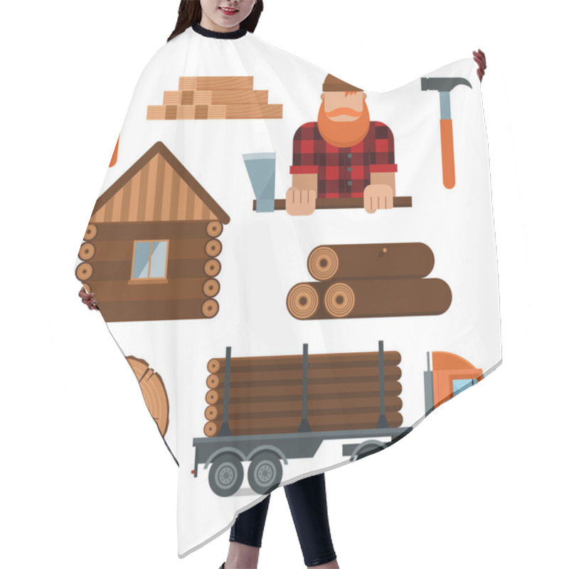 Personality  Lumberjack Cartoon Tools Icons Vector Illustration Hair Cutting Cape