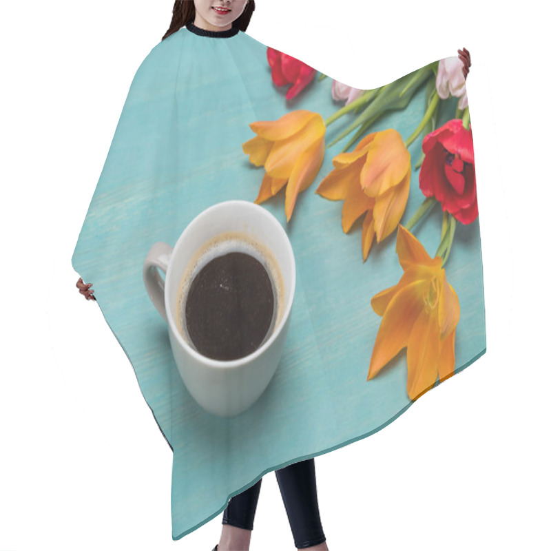 Personality  Beautiful Flowers And Cup Of Coffee Hair Cutting Cape