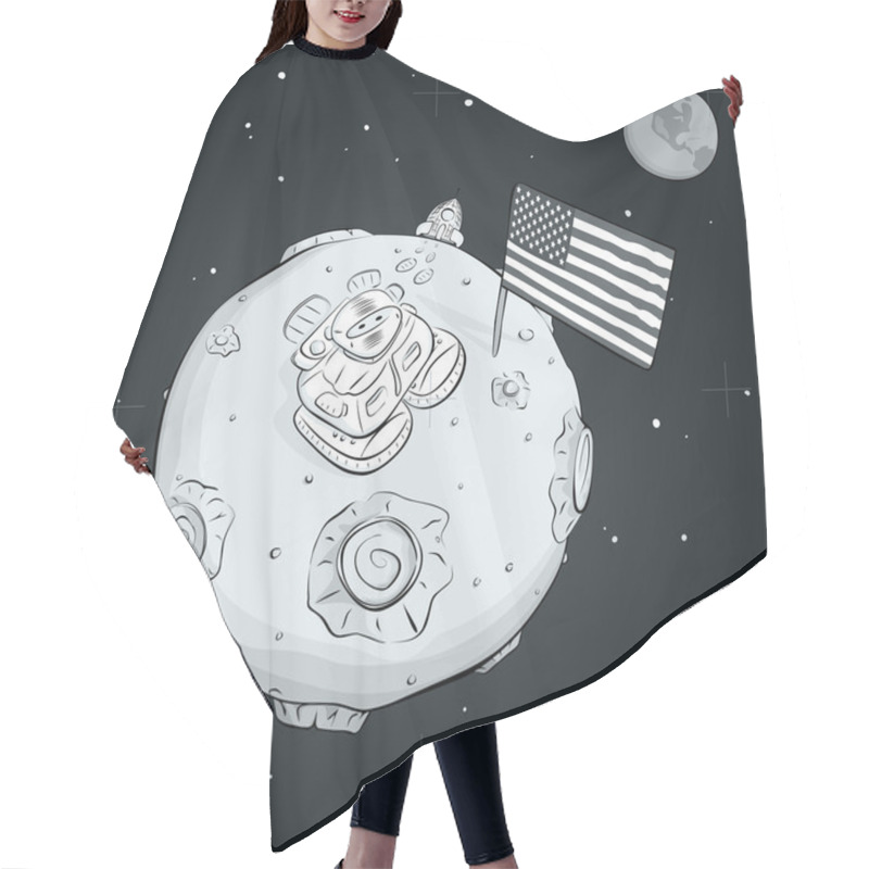 Personality  Astronaut Whith Flag USA On The Moon BW Hair Cutting Cape