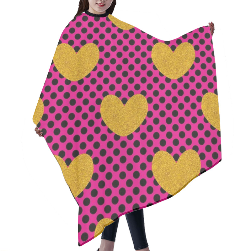 Personality  Tile Vector Pattern With Golden Hearts On Pink Background With Black Polka Dots Hair Cutting Cape