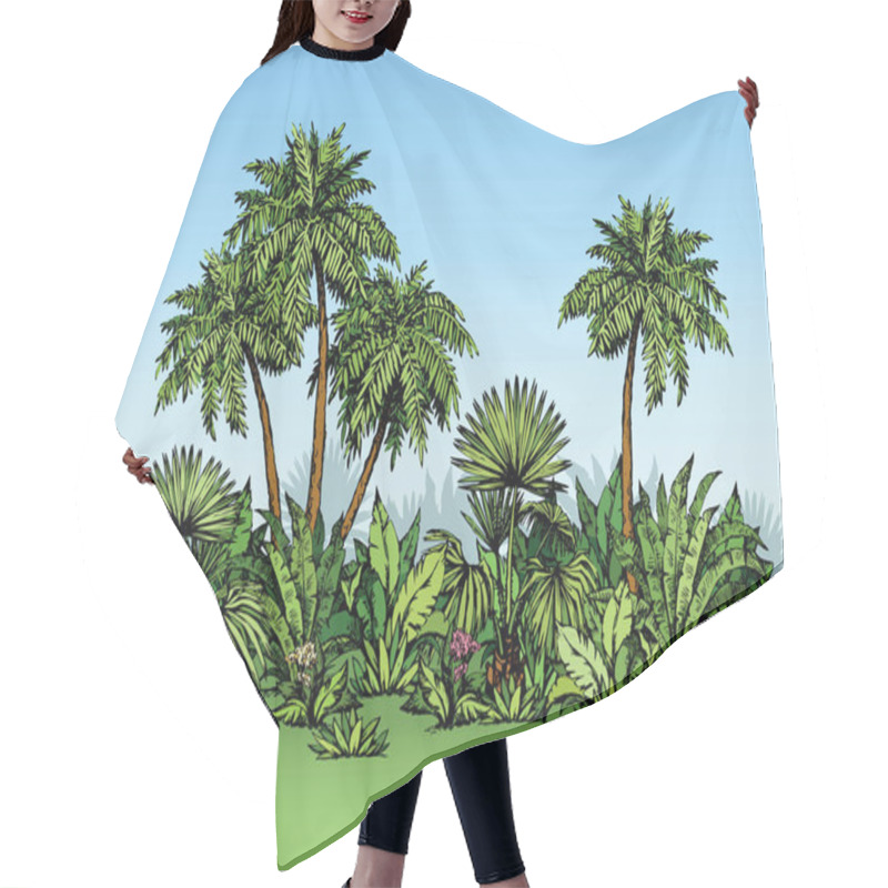 Personality  Palm Forest. Vector Drawing Hair Cutting Cape