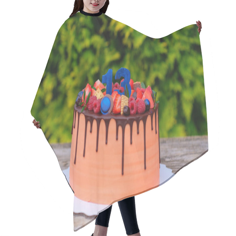 Personality  Birthday Cake With The Number Thirteen Hair Cutting Cape