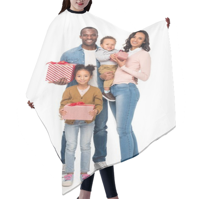 Personality  Happy African American Family With Gifts Hair Cutting Cape