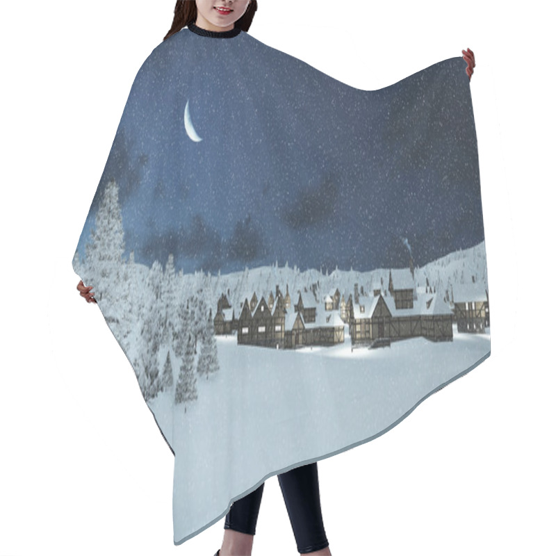 Personality  Snowbound Township And Fir Trees At Snowfall Night Hair Cutting Cape