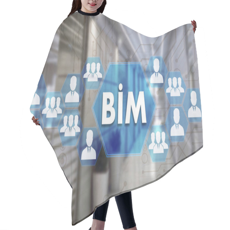 Personality  Building Information Modeling. BIM  On The Touch Screen With A B Hair Cutting Cape