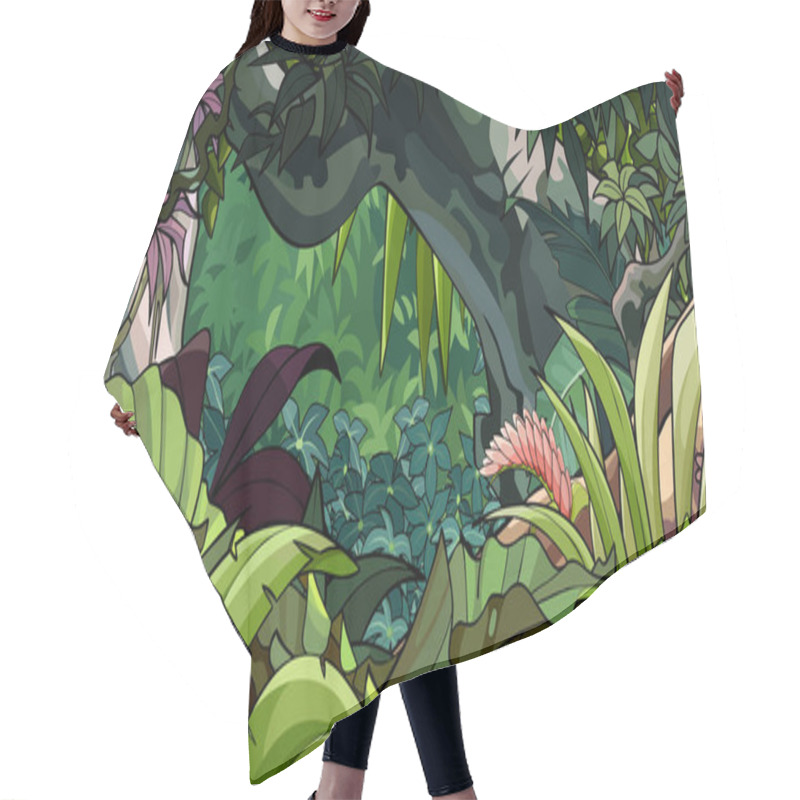 Personality  Cartoon Tropical Forest With Variety Of Lush Vegetation Hair Cutting Cape