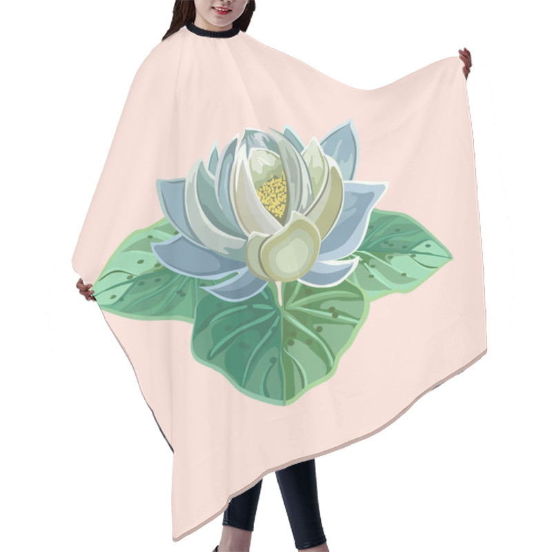 Personality  Blue Lotus Flower With Green Leaves Close-up Hair Cutting Cape