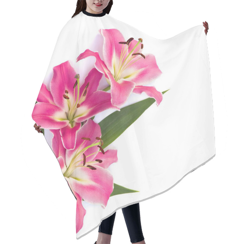 Personality  Pink Lilies On A White Background With Space For Text Hair Cutting Cape