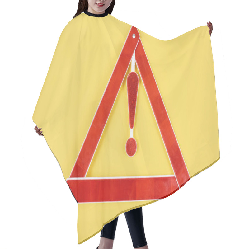 Personality  Top View Of Warning Triangle Road Sign Isolated On Yellow Hair Cutting Cape