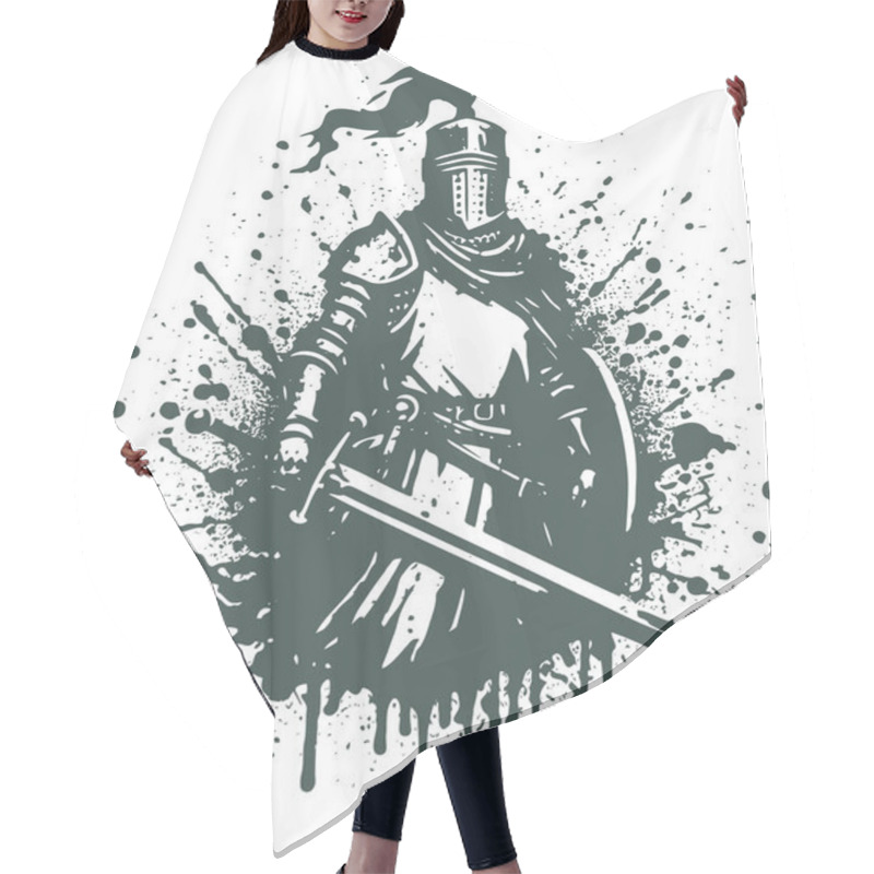 Personality  Medieval Knight With Sword And Shield Abstract Vector Stencil Drawing Hair Cutting Cape