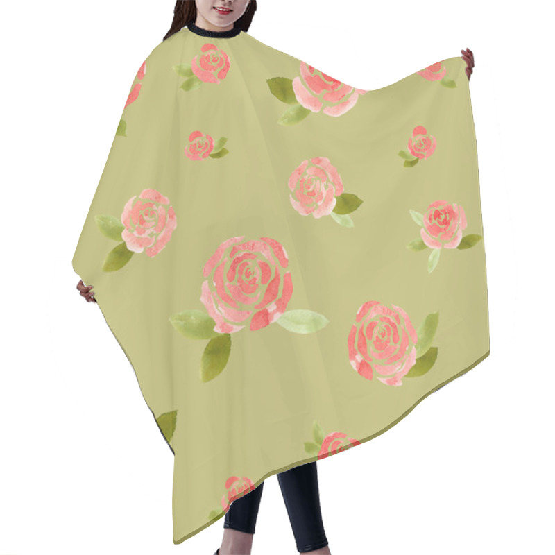 Personality  Beautiful Floral Pattern Featuring Pink Roses On A Soft Green Background In A Delightful Design Hair Cutting Cape