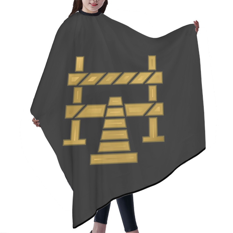 Personality  Barrier Gold Plated Metalic Icon Or Logo Vector Hair Cutting Cape