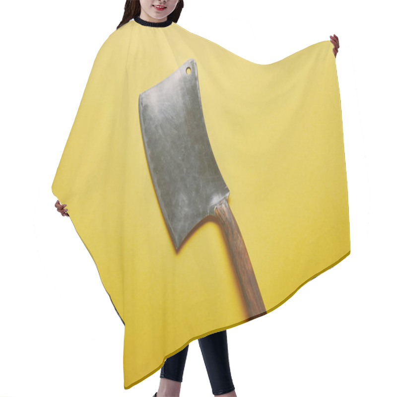 Personality  Sharp Knife Cleaver On Yellow Background Hair Cutting Cape