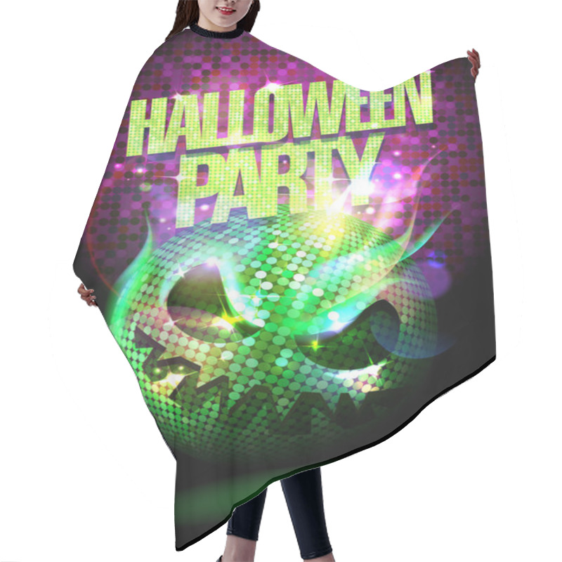 Personality  Halloween Party Poster With Burning Spooky Disco Ball Hair Cutting Cape