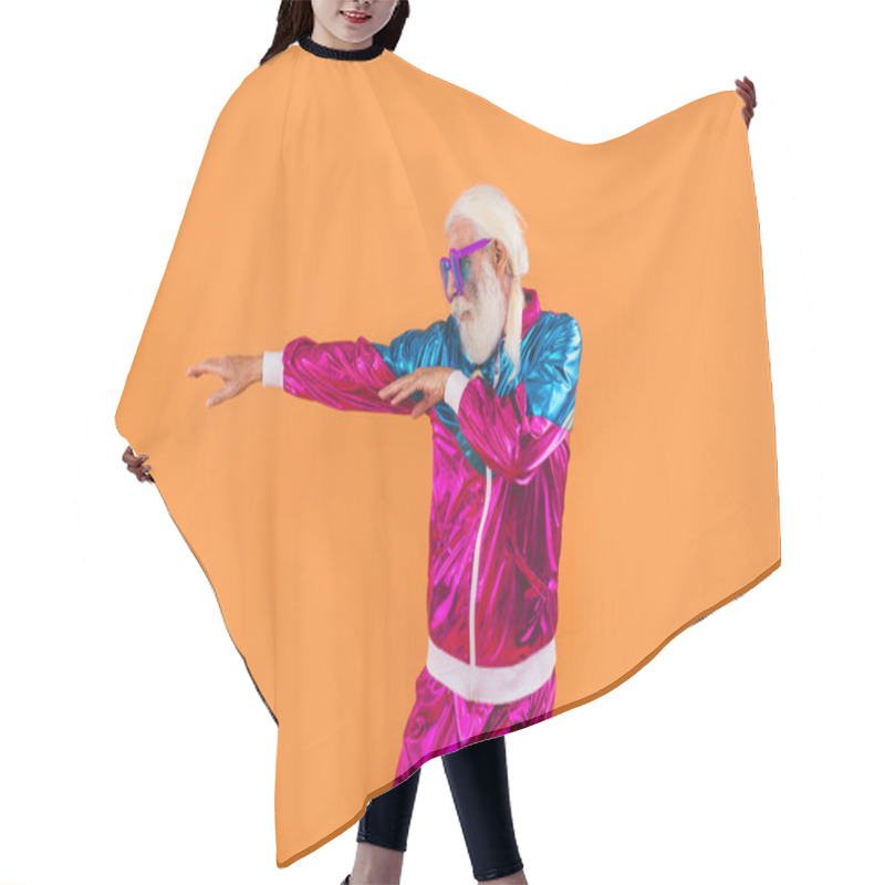 Personality  Senior Man With Eccentric Look  - 60 Years Old Man Having Fun, Portrait On Colored Background, Concepts About Youthful Senior People And Lifestyle Hair Cutting Cape