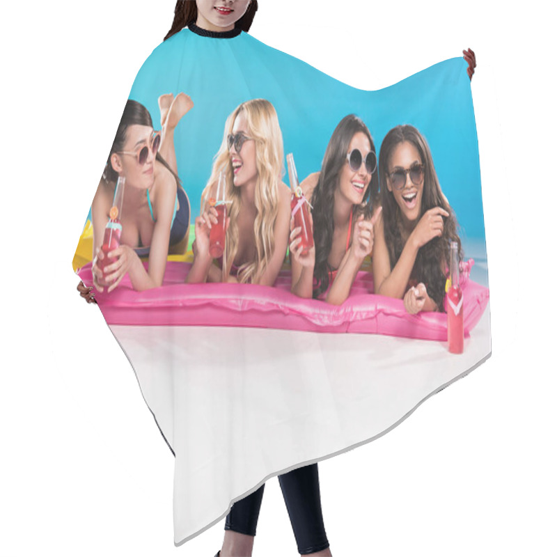 Personality  Friends In Sunglasses Lying On Swimming Mattresses Hair Cutting Cape