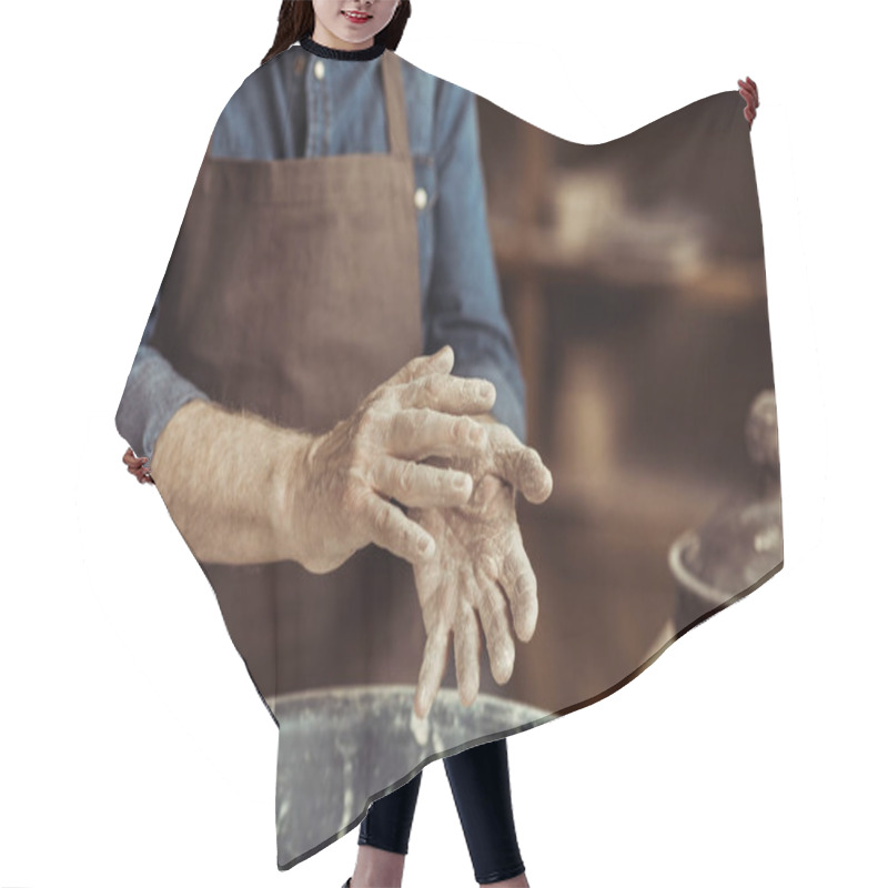 Personality  Close Up Of Male Potter Hands Taking Clay From A Bowl Hair Cutting Cape