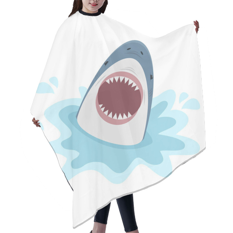 Personality  Big Shark With Open Mouth On A White Background Hair Cutting Cape