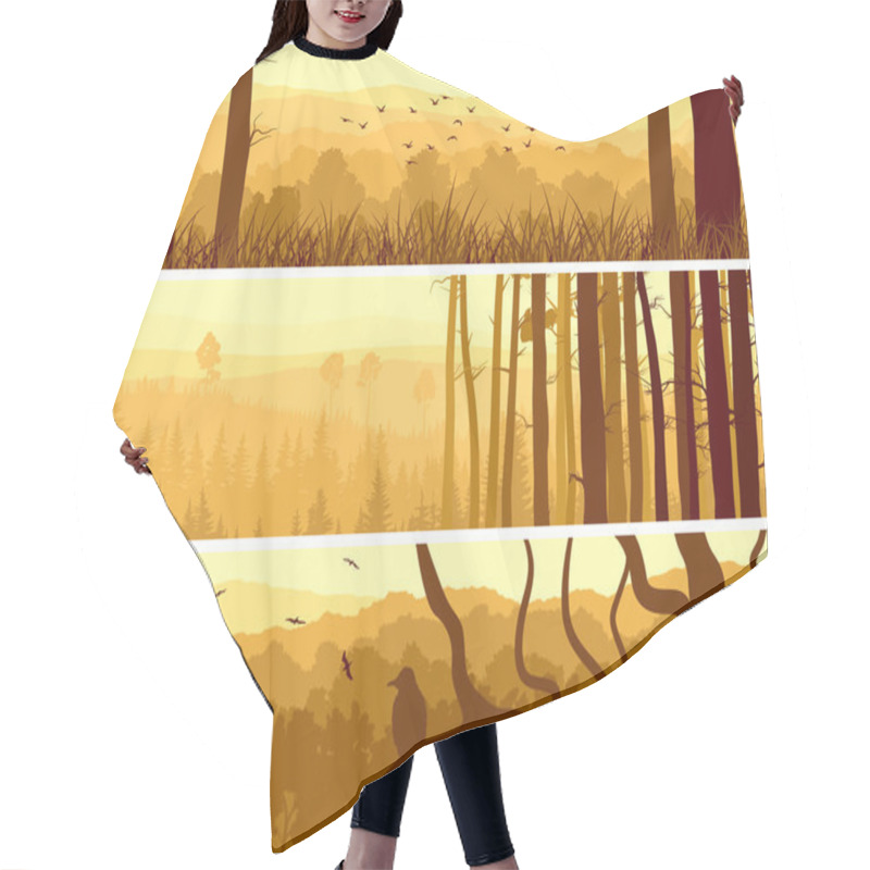 Personality  Horizontal Banners Of Hills Deciduous Wood. Hair Cutting Cape