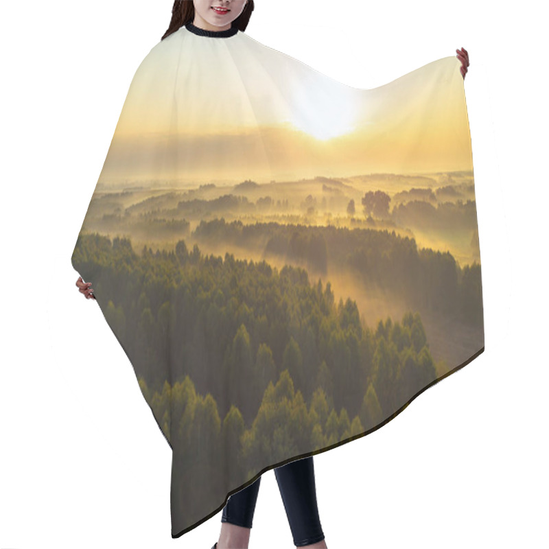 Personality  Morning Fog Over Lush Green Hills And Farmland Hair Cutting Cape